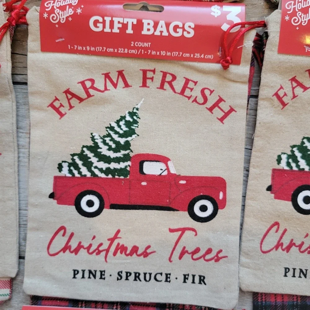 NEW Lot 10 Holiday Style Christmas Santa Sack Gift Bags Linen Burlap Cloth 18ct